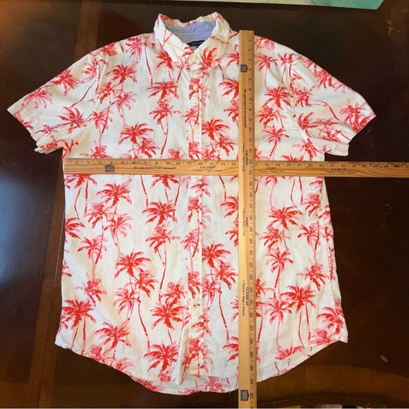 Tommy Hilfiger Shirt Men's XL Red Pink Palm Tree Print Linen Logo Short Sleeve - Picture 7 of 7